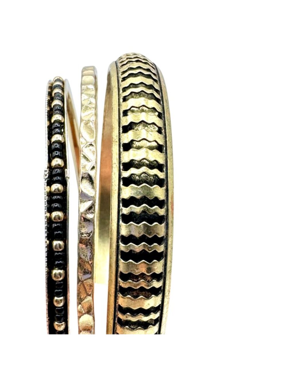 Chunky Brass & Metal Bracelet Stack of 4 - Cuff and Bangles BOHO Vintage - Picture 3 of 10
